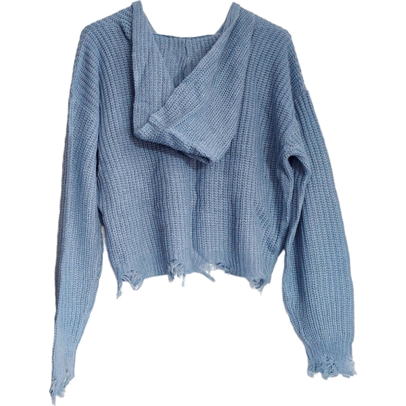 NWT Light Blue Distressed Hooded Sweater - Picture 4 of 9